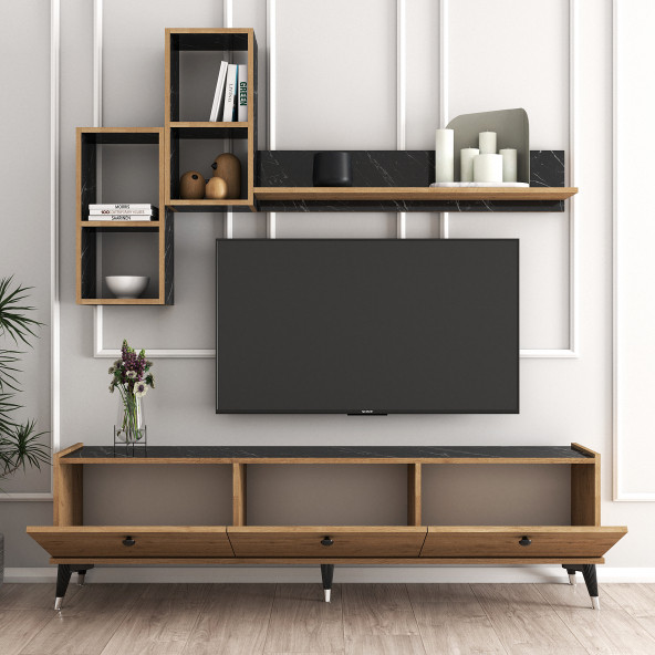 Moxen Mobilya MT2 MİRA DUVAR RAFLI TV SEHPASI - KİTAPLIKLI TV ÜNİTESİ - 3