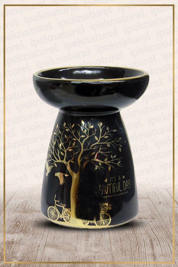 Hayat Ağacı Modeli Siyah Seramik Buhurdanlık