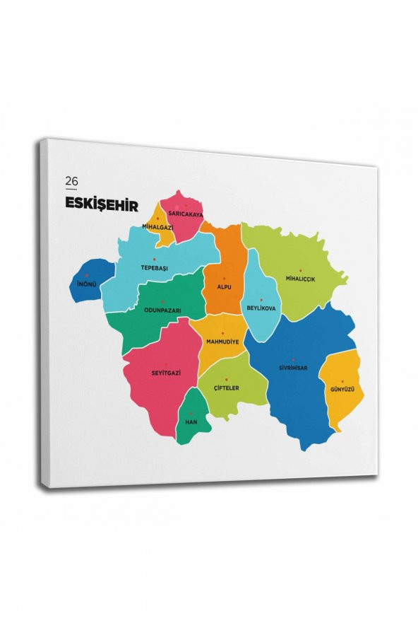 Eskişehir  İli ve İlçeler Haritası  Dekoratif Kanvas Tablo 1339 - 2
