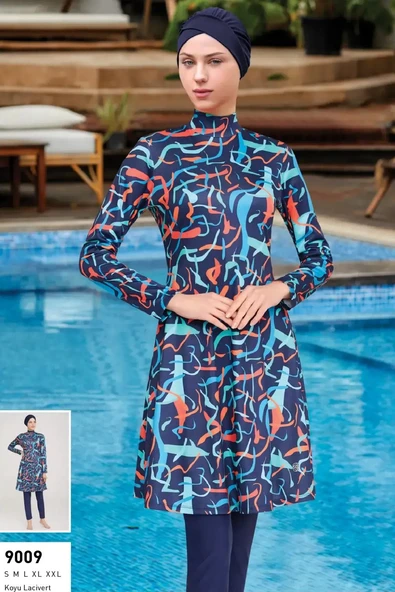 Rozamay Kadın Uzun Kollu Likralı Tam Kapalı Tesettür Mayo 9009 Koyu Lacivert