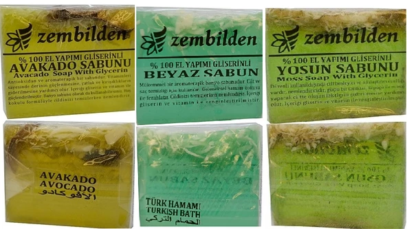 ZEMBİLDEN AVAKADO SABUNU - BEYAZ SABUN - YOSUN SABUNU 3'LÜ SET 120 g