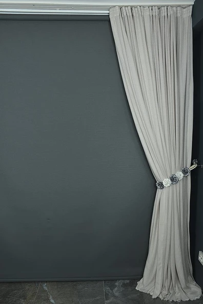 GÖZENEKLİ MODEL VİZON RENK TEK KANAT Hazır dikilmiş Pileli Fon Perde 300*260 cm - Resim 7