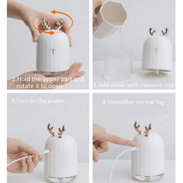 Yedi Farklı Renk Tasarımlı Ultrasonik Difüzörlü Nemlendirici Gece Lambası - 3