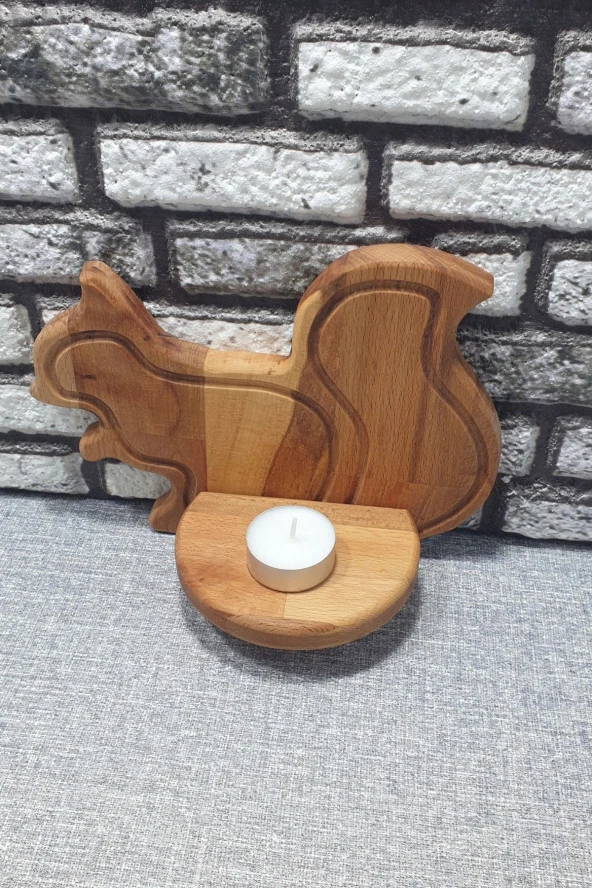 Dekoratif Sincap Duvar Rafı Ahşap Mumluk & Biblo Rafı Kz1032 - 2