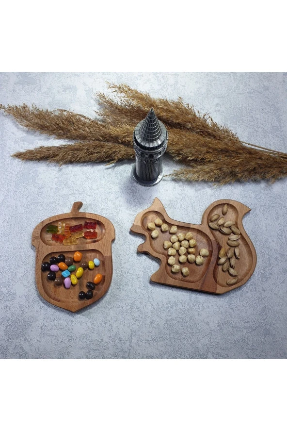 Ahşap Sincap Fındık Servis Tabağı Düzenleyici Çerezlik Baharatlık Kz1020 - 2