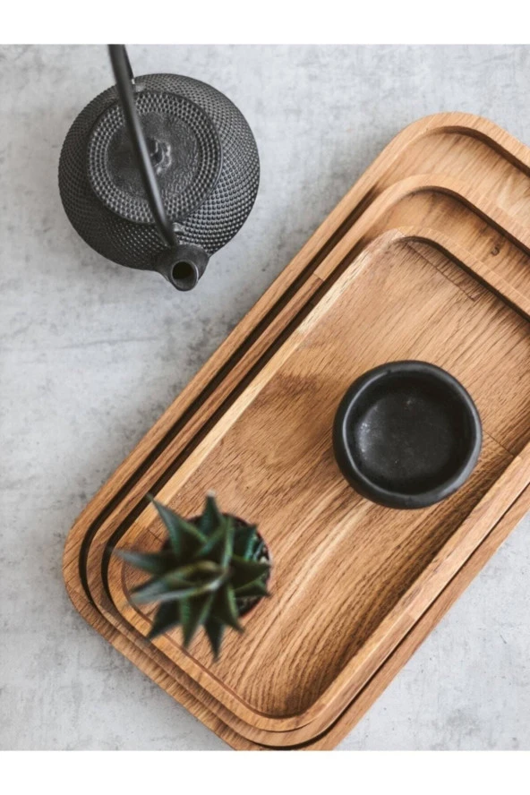 3'lü Set Doğal Ahşap Servis Sunum Ve Servis Tabakları