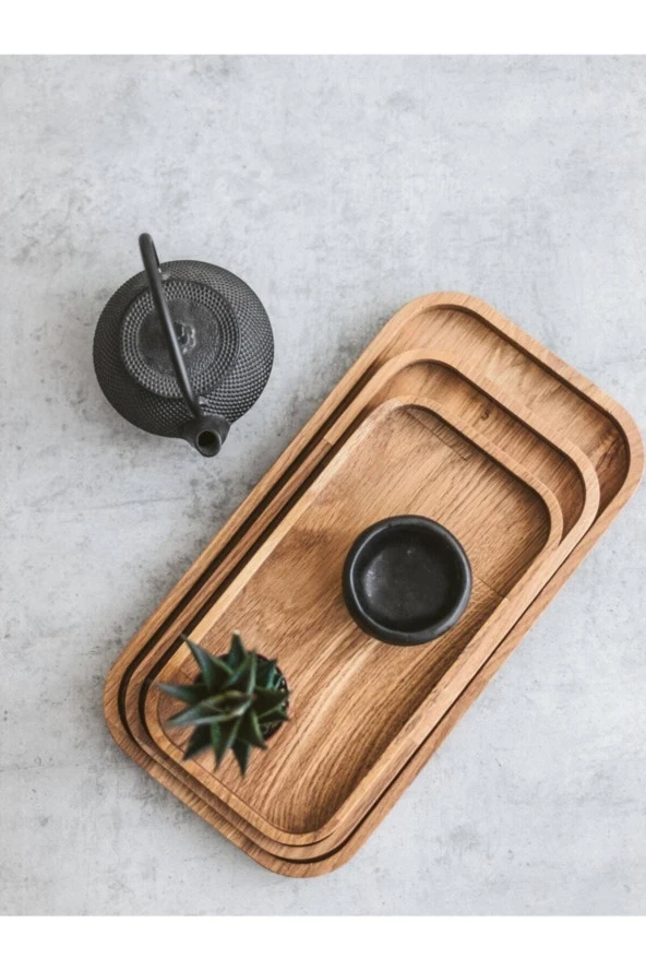 3'lü Set Doğal Ahşap Servis Sunum Ve Servis Tabakları - 3