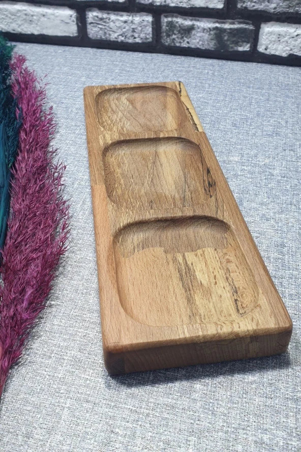 3 Bölme Kayın Ahşap Gıda Sertifikalı Baharatlık - 2