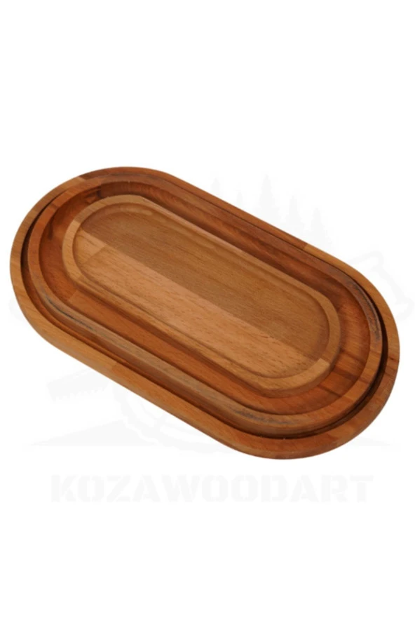 Doğal Ahşap Kayın Ağacı 3'lü Sunum Tepsisi (servis Tabağı Ve Peynir Sunum) - 3