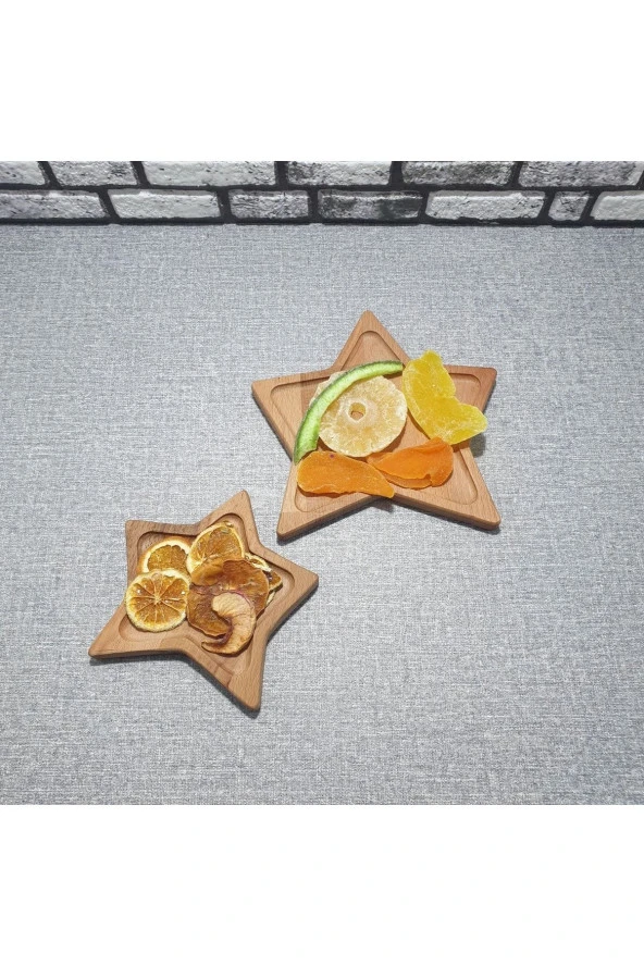 Ahşap 2'li Yıldız Servis Sunum Tabağı - Çerezlik - 2