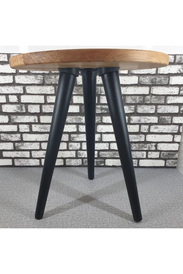 Tekli Doğal Kayın Ahşap Sehpa Siyah Ayaklı Kz1057 - 2