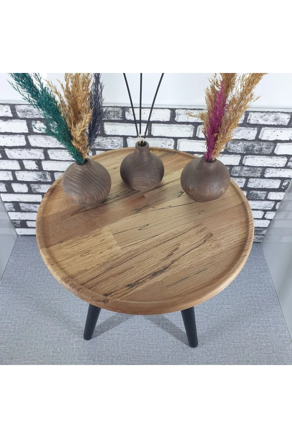 Tekli Doğal Kayın Ahşap Sehpa Siyah Ayaklı Kz1057 - 3