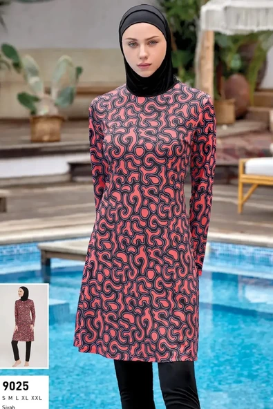 Rozamay Kadın Uzun Kollu Likralı Tam Kapalı Tesettür Mayo 9025 Siyah ürün görseli