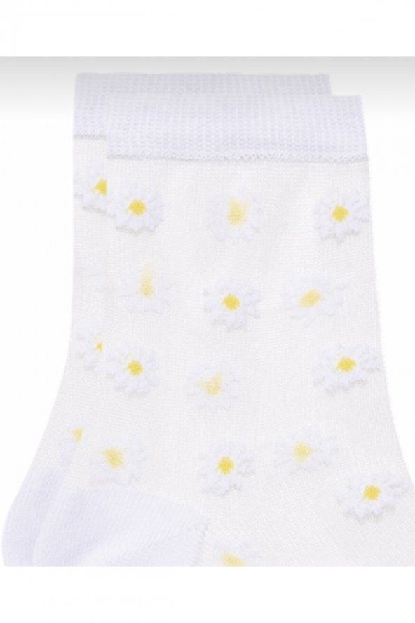 Papatya Desenli Beyaz Tül Soket Çorap - Resim 3