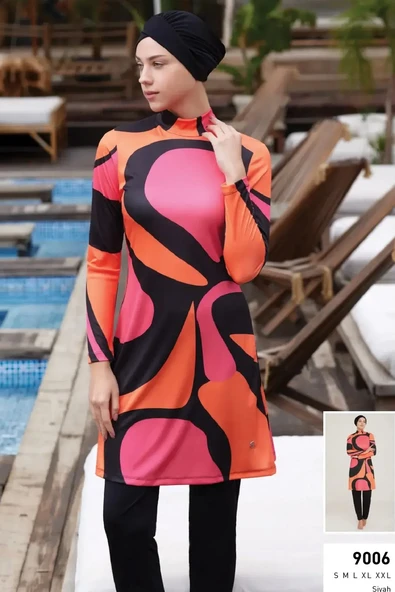 Rozamay Kadın Uzun Kollu Likralı Tam Kapalı Tesettür Mayo 9006 Siyah