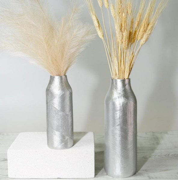 Crearthome Dekoratif Athena Küçük Vazo Gümüş 21 cm SAKS 151GMS72RS - 3