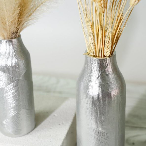 Crearthome Dekoratif Athena Küçük Vazo Gümüş 21 cm SAKS 151GMS72RS - 4