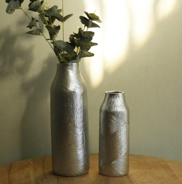 Crearthome Dekoratif Athena Küçük Vazo Gümüş 21 cm SAKS 151GMS72RS - 5