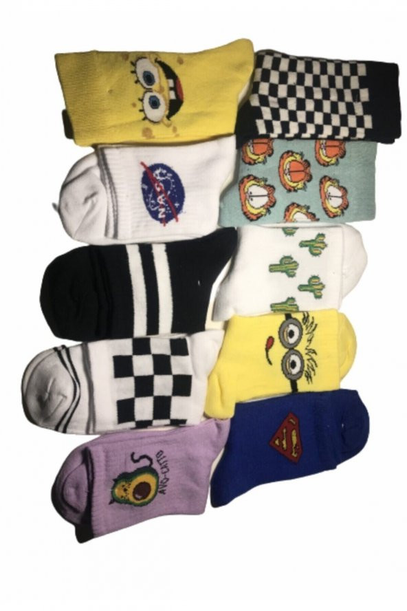 Unisex Farklı Desen 10 Lu Çorap