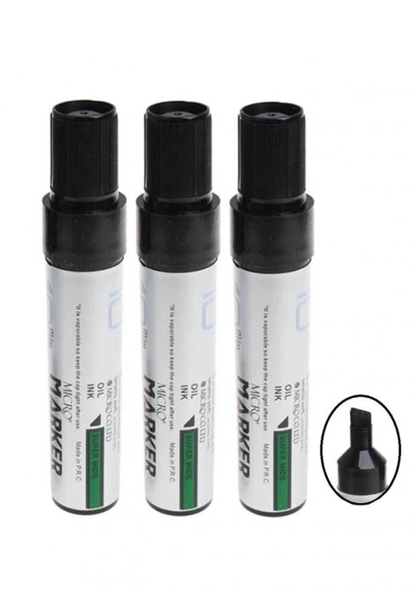 Permanent Markör Marker Kesik Uçlu Koli Kalemi Siyah 10 mm Çuval Kalemi Silinmez 3 Adet 1 Paket