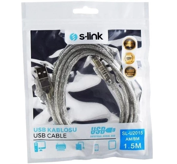 S-link Şeffaf Yazıcı Kablosu 1.5m (SL-U2015)