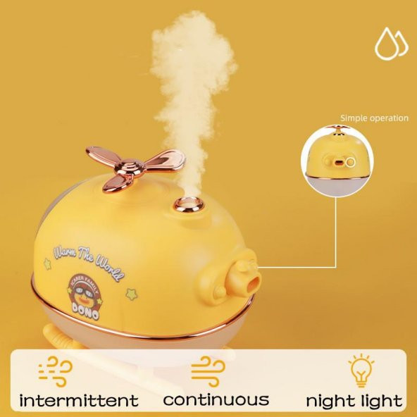 Sevimli Pilot Ördek Tasarımlı Ultrasonik Gece Lambası ve Difüzörlü Nemlendirici Buhar Makinesi - 4
