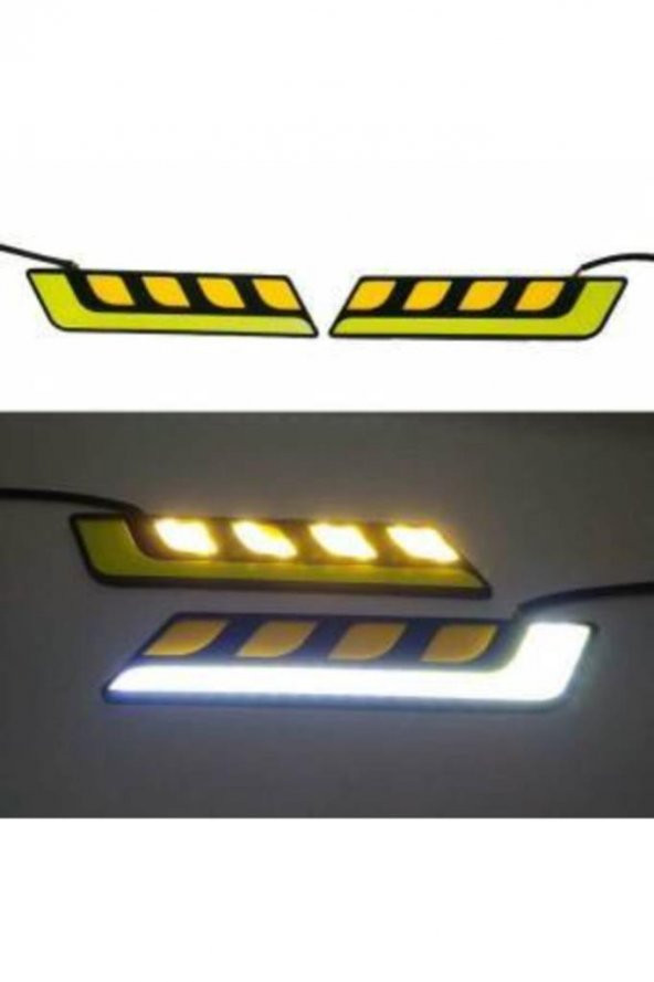 Sis Lamba Gündüz Ledi Yapışma 12V L Tip Sarı- Beyaz  Sinyalli Drl - 3