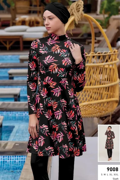 Rozamay Kadın Uzun Kollu Likralı Tam Kapalı Tesettür Mayo 9008 Siyah ürün görseli