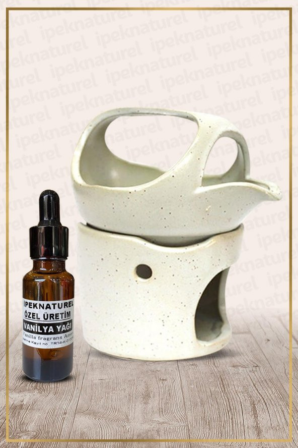 İbrik Temalı Beyaz Seramik Buhurdanlık & Özel Üretim Vanilya Yağı Setli