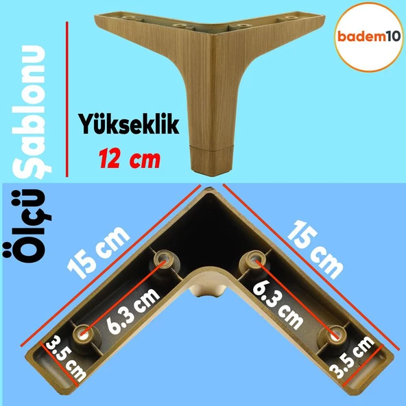 Sedef Mobilya Kanepe Sehpa Tv Ünitesi Baza Koltuk Ayağı Ahşap Desenli Açık Ceviz Renk 12 Cm Ayakları - 4