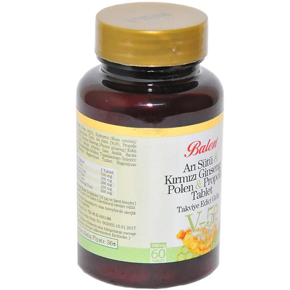 Balen V5 Arı Sütü Kırmızı Ginseng Polen Propolis Tableti 1000mg - 2