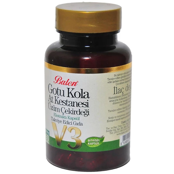 Balen V3 Gotu Kola At Kestanesi Üzüm Çekirdeği 355mg 60 Kapsül - Resim 3