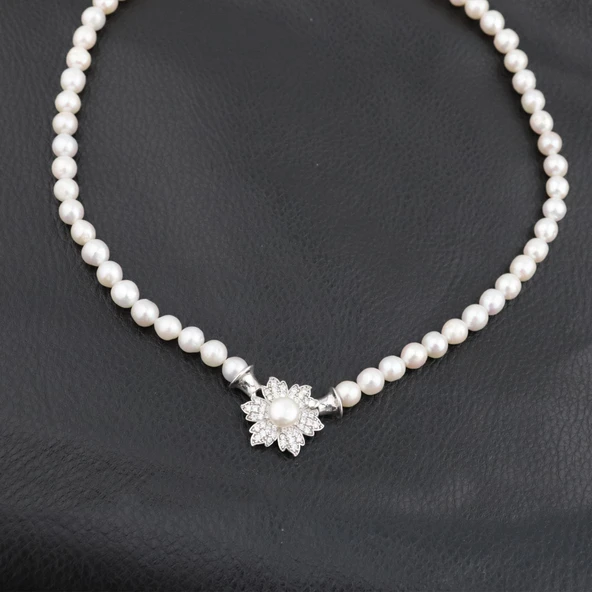 Pigado 925 Ayar Gümüş Gerçek İnci Kolye Gerdanlık - Resim 3