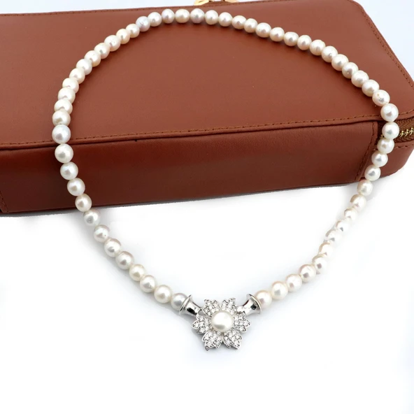 Pigado 925 Ayar Gümüş Gerçek İnci Kolye Gerdanlık ürün görseli