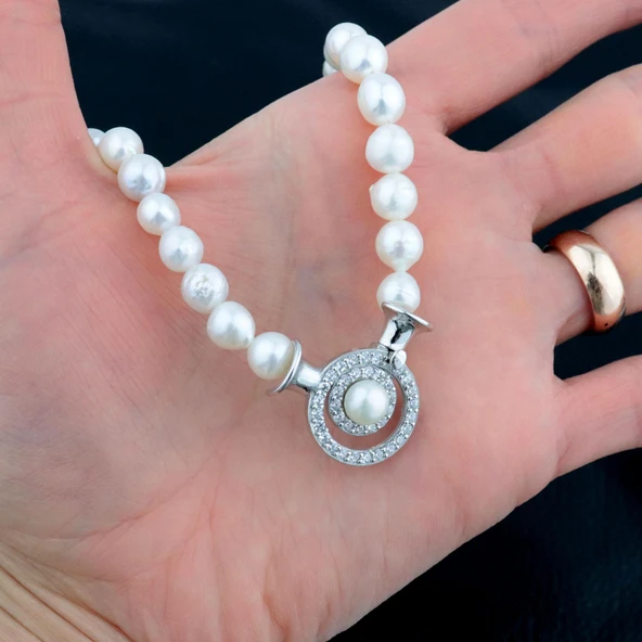 Pigado 925 Ayar Gümüş Gerçek İnci Kolye Gerdanlık - Resim 6