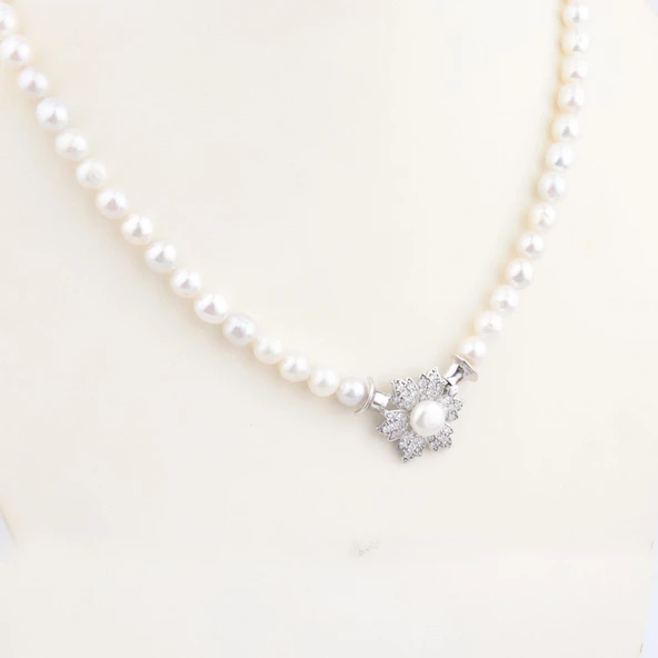 Pigado 925 Ayar Gümüş Gerçek İnci Kolye Gerdanlık - Resim 5