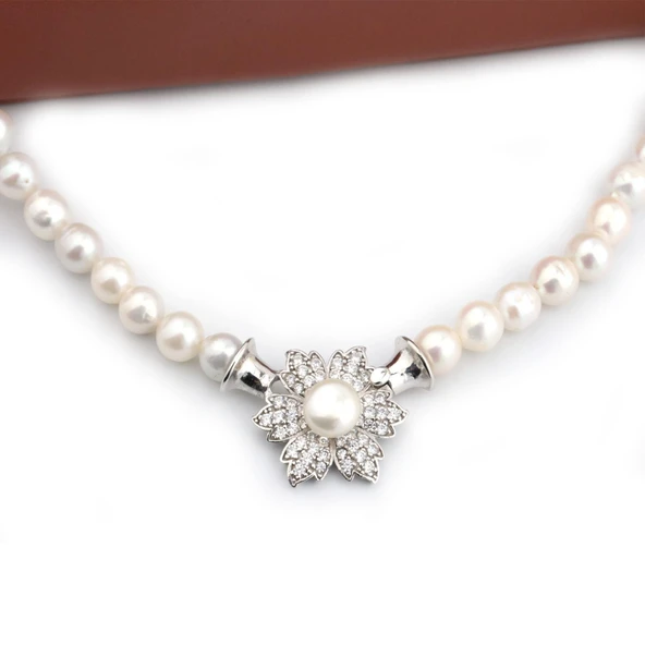 Pigado 925 Ayar Gümüş Gerçek İnci Kolye Gerdanlık - Resim 4