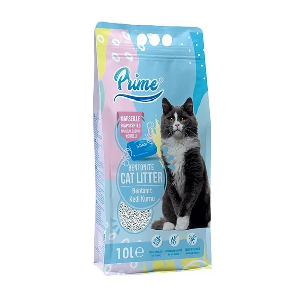 Prime Bentonit Marsilya Sabunu Kokulu Topaklaşan KALIN Kedi Kumu 10 Lt ürün görseli