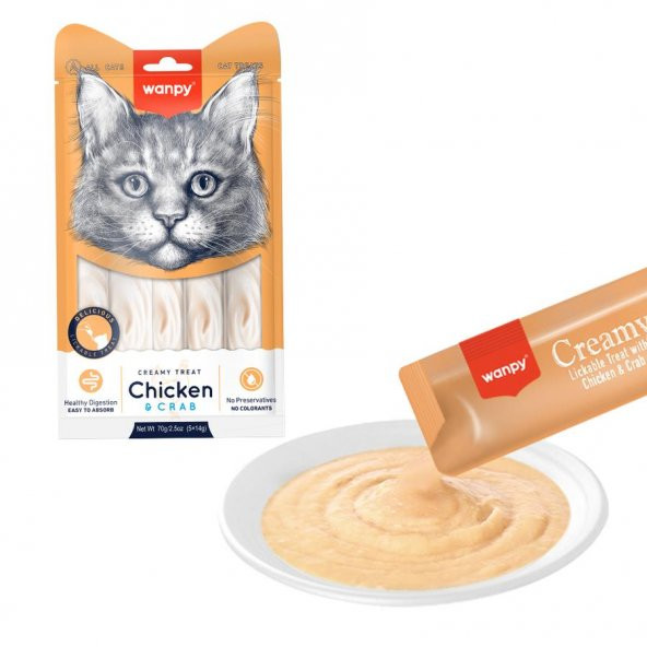 Wanpy Tavuklu Yengeçli Sindirim Sistemi Destekleyici Krema Ödül Maması 5x14 gr - 2