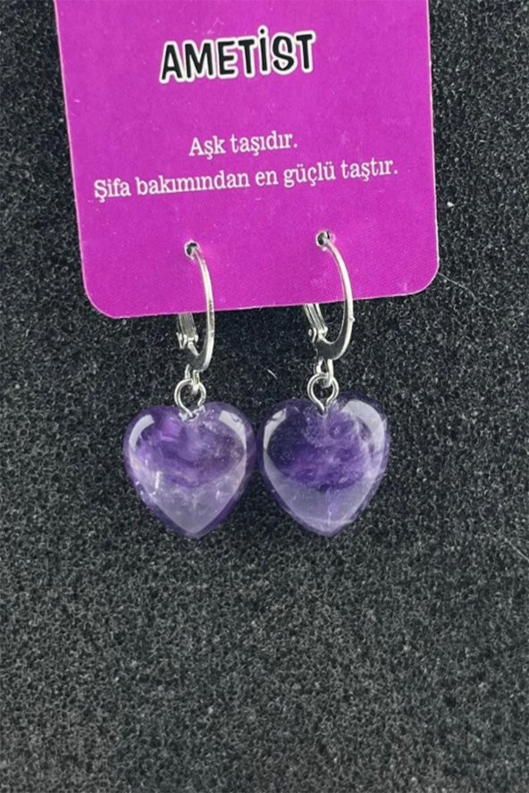 Doğal Taş Kalp Küpe