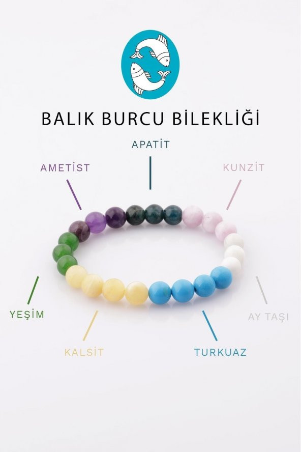 Balık Burcu Doğal Taş Bileklik 8 Mm Küre Kesim - Burç Bilekliği
