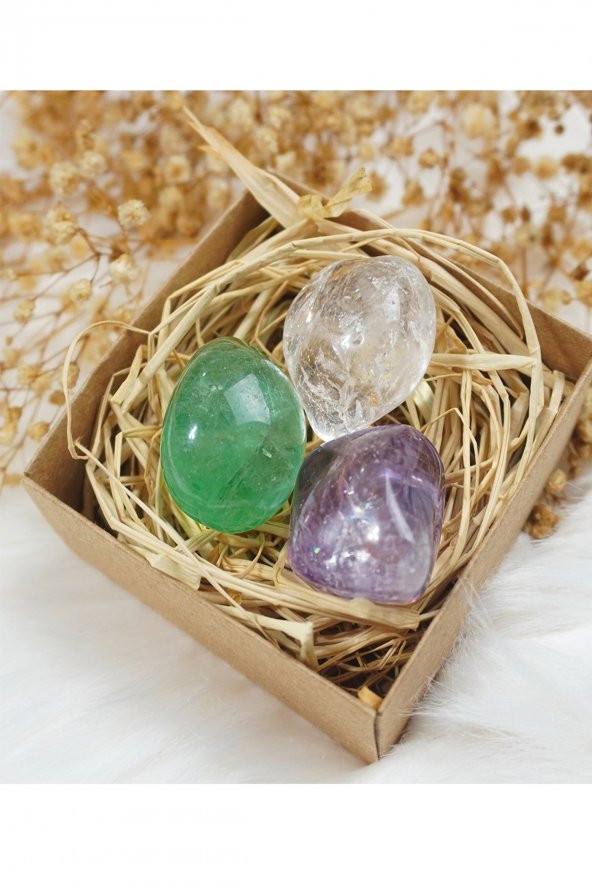 Florit Taşı Kristal Kuvars Taşı Ametsit 3 lü Set