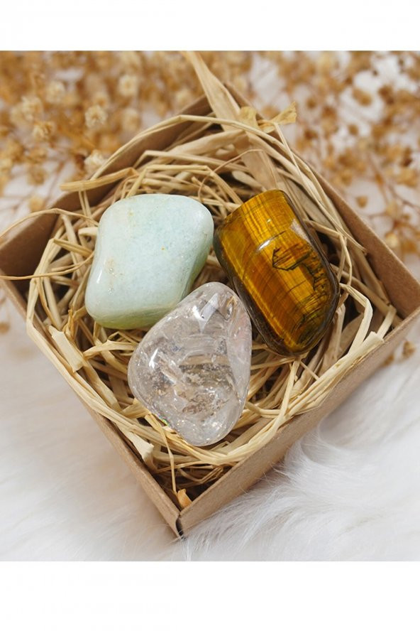 Kristal Kuvars, Kaplan Gözü , Akuamarin Taşı 3 lü Set