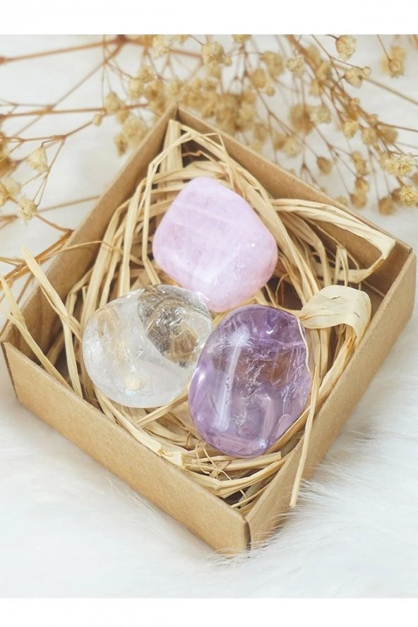 Ametist Kristal Kuvars Ve Pembe Kuvars 3 Lü Set