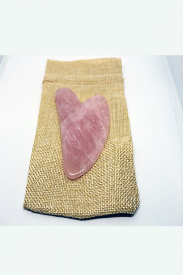 Pembe Kuvars Taşı Kalp Gua Sha Yüz Bakımı ( Özel Kesesinde )