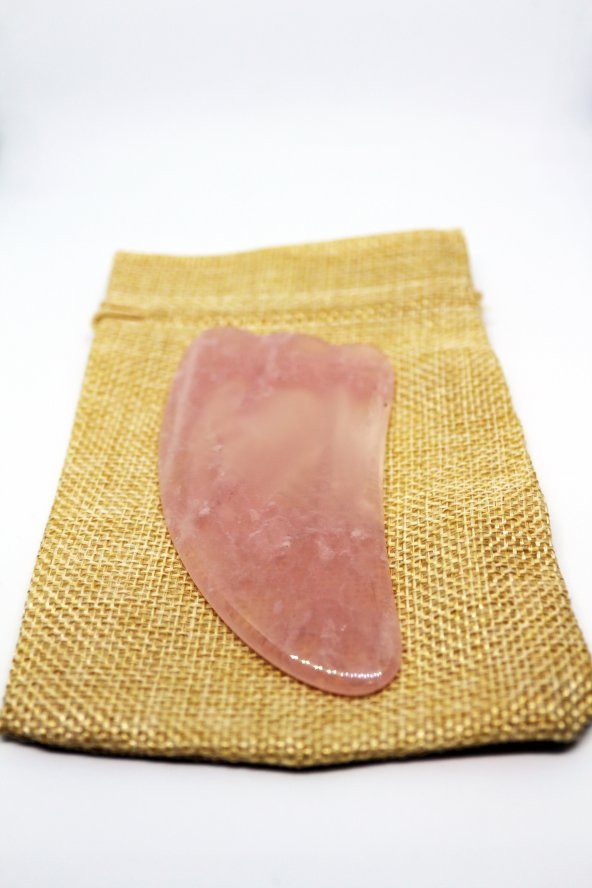 Pembe Kuvars Taşı Gua Sha Yüz Bakımı Kaz Ayağı (Özel Kesesinde)