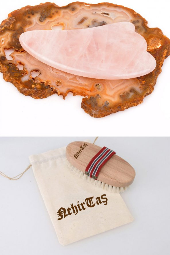 Doğal At Kılı Fırçası + Pembe Kuvars Guasha