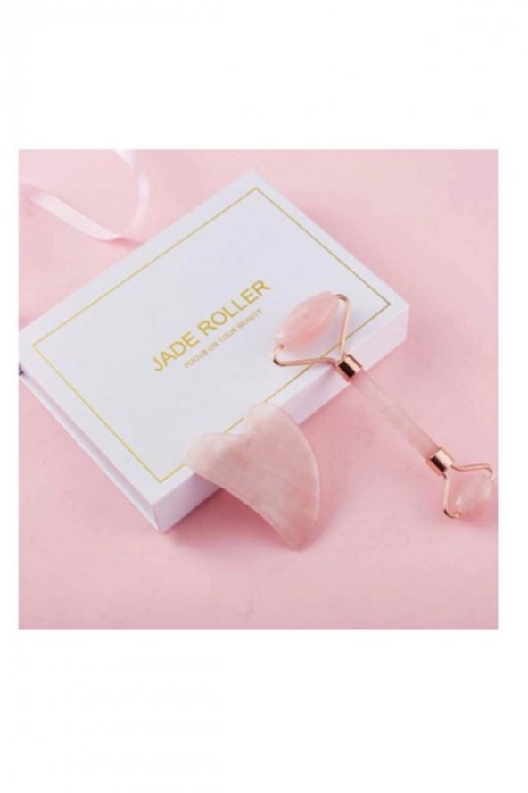 Roller Pempe Kuvars Taşı Masaj Roller Ve Gua Sha Guasha Yüz Bakım Taşı 2 Li Set