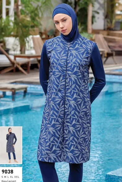 Rozamay Kadın Uzun Kollu Tam Kapalı Paraşüt Kumaş Tesettür Mayo 9038 Koyu Lacivert ürün görseli