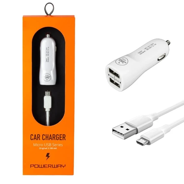 Powerway x233 3.1 Amper Samsung Araç Çakmaklık Şarj Aleti Oto Çakmaklık Hızlı Şarj Micro Uçlu 2 Usbli - 5